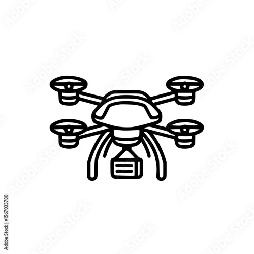 Delivery drone illustration with propellers on a minimal white background copy space