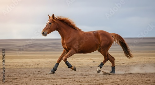 Majestic Chestnut Horse Galloping Across Open Plains
