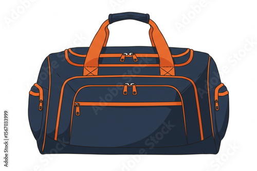 Stylish duffel bag graphic in navy and orange for travel, gym, or sports, ideal for creating custom icons and print-ready designs.