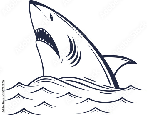 Powerful Shark Illustration Ocean Predator Line Art Graphic