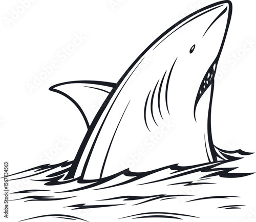 Powerful Shark Breaking Water Surface Vector Illustration