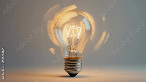 Light bulb in expressive brush strokes glowing softly on white background for creative and inspirational design concepts