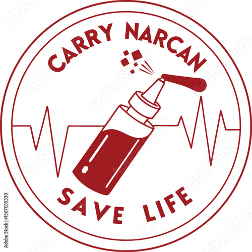 Carry narcan save life emblem with medical symbolism and narcan nasal spray droplet isolated on transparent background