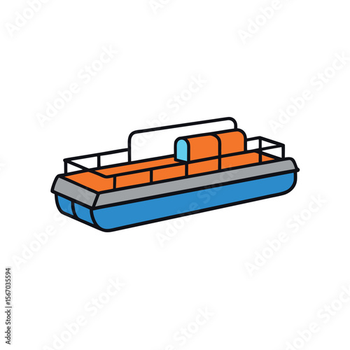 Pontoon Boat Colored Vector Art on White Background