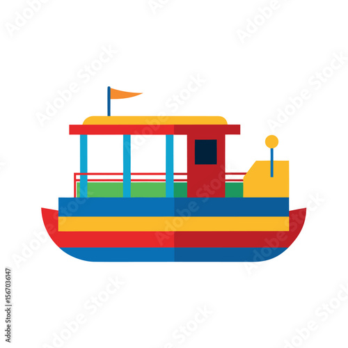 Pontoon Boat Vector Drawing Colored on White Background