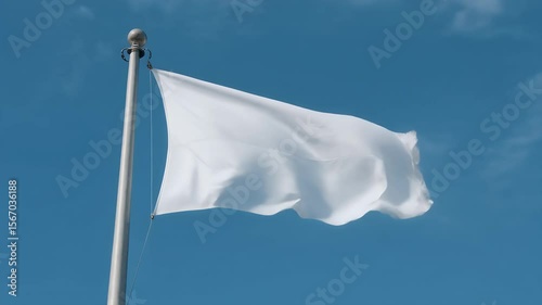 White flag waving in the sky isolated on clear background for peace surrender and minimalist design concepts
