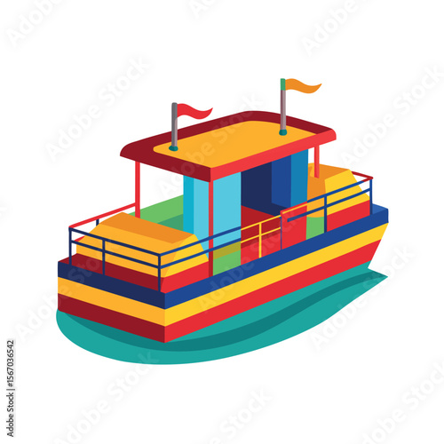 Colorful Pontoon Boat Clipart Vector on White Background