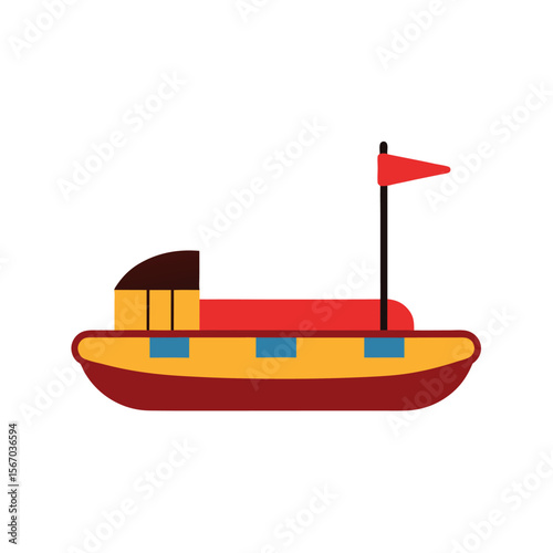 Paddle Pontoon Boat Full Color Vector with White Background