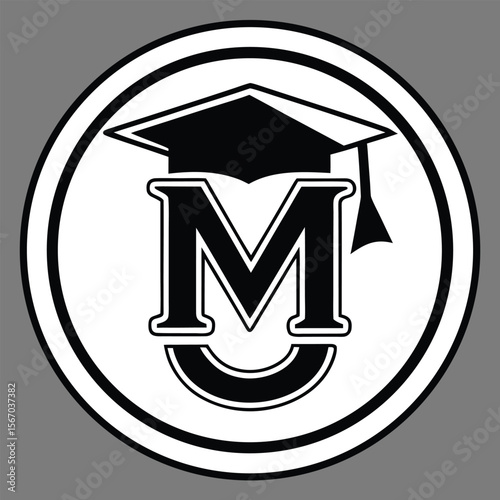 Bold letter m graduation cap emblem black white academic