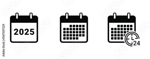 
Calendar icon set. calendar planner icons for app, website, ui . Calendar with time clock. 2025 year . Vector illustration.
