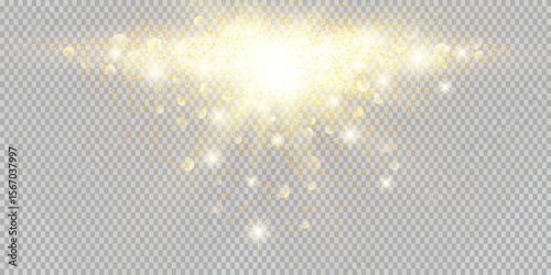 Sparkling stars with glowing light effects, isolated on transparent background. Twinkling glitter, shiny sparkles, festive magic glow for overlays, Christmas, New Year, or party designs