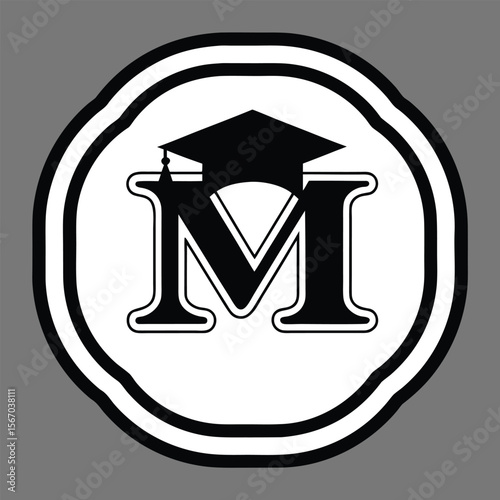 Bold letter m logo with graduation cap vector