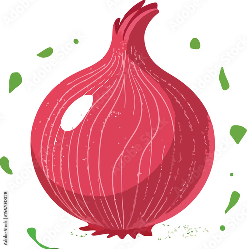Single red onion isolated on white background fresh vegetable
