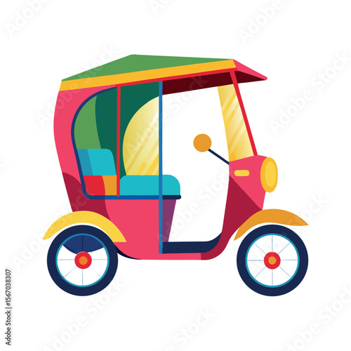 Rickshaw Color Vehicle Vector Illustration on White Background
