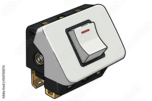 Electrical rocker switch clip art, detailed component design for electronic diagrams, schematics, and circuit design projects, isolated on white.