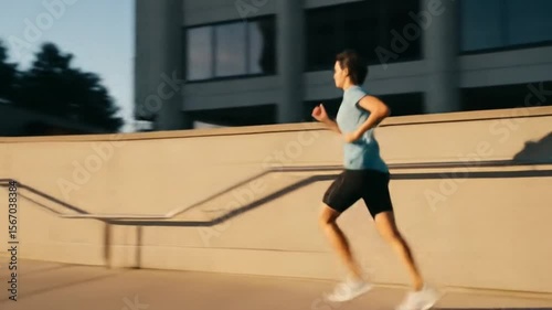 Urban Runner in Motion on a City Bridge