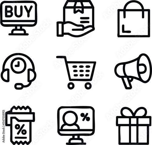 E-commerce Line Icons Shopping, Delivery, and Customer Service