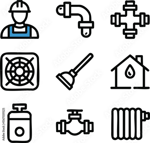 Plumbing Icons Vector Set of Water, Pipe, and Repair Symbols