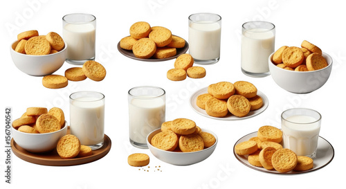 Delicious Cookies and Milk Arrangement for Food Photography and Culinary Arts, isolated on a transparent background