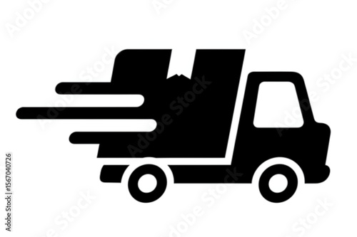 Fast delivery truck icon in bold black is perfect for transport logos or express shipping designs, creating a sense of urgency.