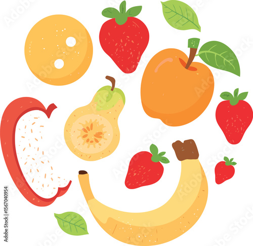 Colorful set of fruits illustration for healthy eating