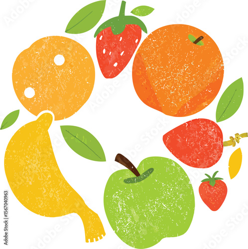Colorful circle of fresh fruits healthy eating set