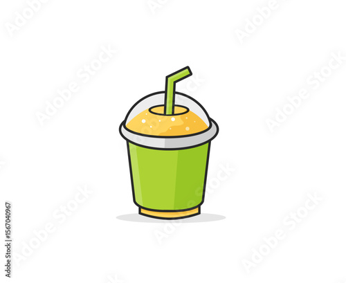 Fruit smoothie in plastic cup. Vector illustration. Cartoon style