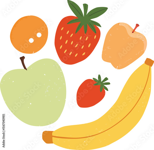 Colorful set of fruits illustration banana apple strawberry orange