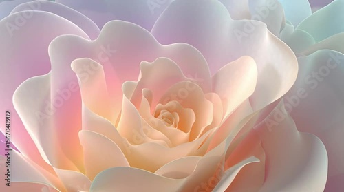 Opening bud of a blooming pastel rose with soft gradient petals. The dreamy, smooth movement of the petals creates a soothing and elegant atmosphere. Background for wellness, meditation