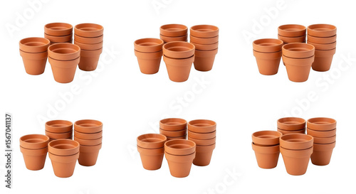 Versatile Collection of Terracotta Pots for Stylish Gardening and Creative Home Decor Projects, isolated on a transparent background