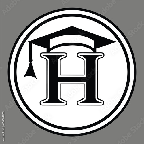 Bold letter h with graduation cap emblem academic