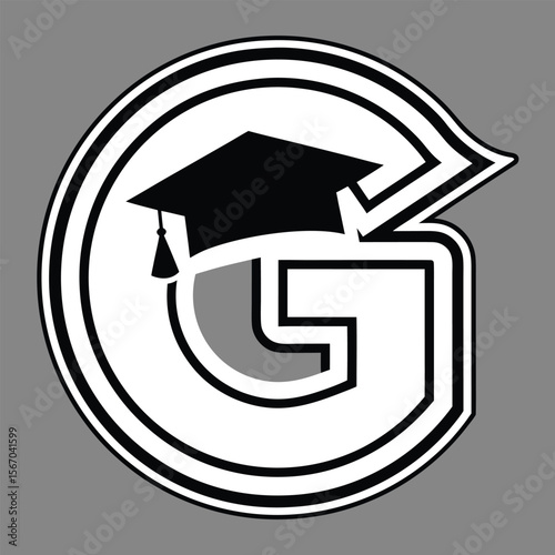 Bold letter g logo with academic graduation cap vector