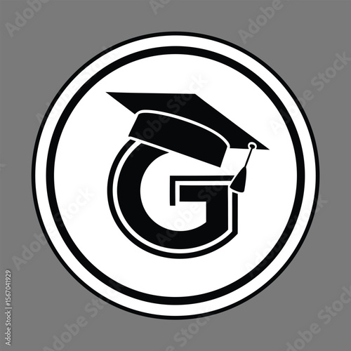 Bold letter g graduation cap logo black white