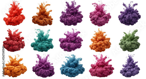 Vibrant and Colorful Smoke Clouds in Diverse Hues for Innovative Artistic and Design Applications, isolated on a transparent background