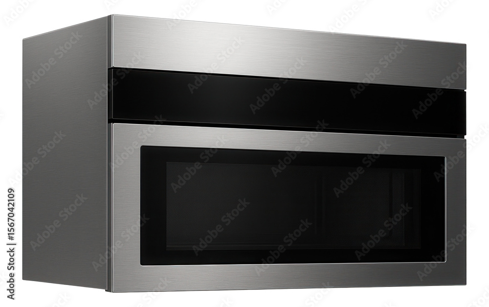 Fototapeta premium A built-in microwave with a drop-down door, perfect for seamless integration into a custom kitchen cabinet.