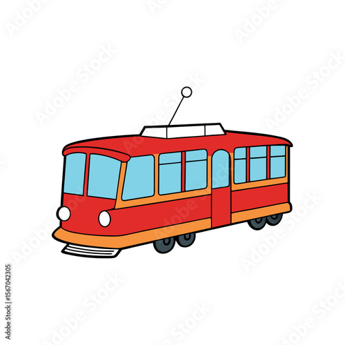 Tram Color Vector Illustration on White Background