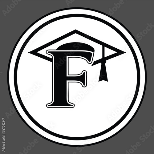 Bold letter f with graduation cap emblem academic achievement