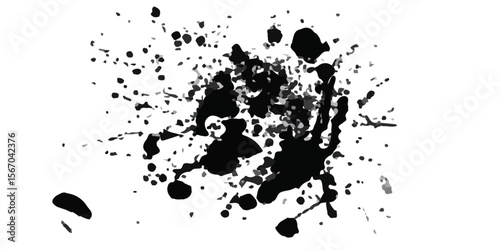 Black paint splash on a light background with droplets and textures. black ink splatter