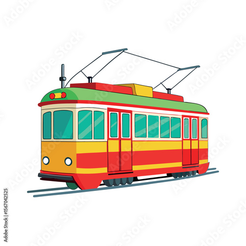 Urban Tram Transport Flat Color Vector Design