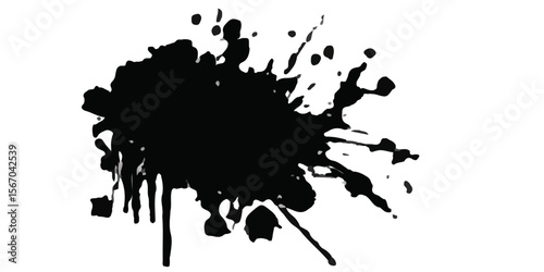 Patterns of white paint from a brush on a black background. Paint splatter texture
