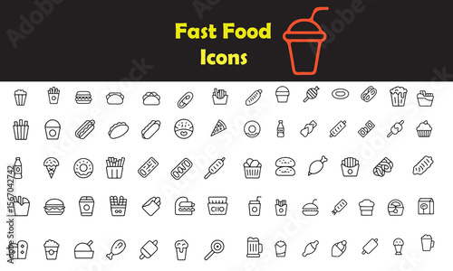 Collection of fast food icons silhouette isolated on white background