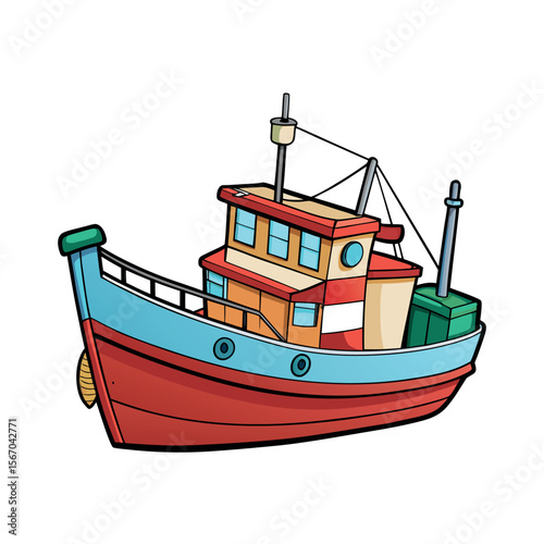 Color Trawler Ship Vector Isolated Illustration