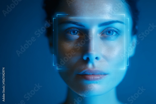Biometric Facial Scan of Woman AI Security System