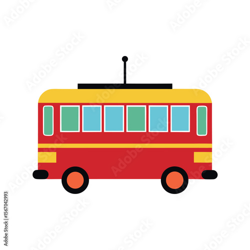 Electric Trolleybus Vector in Flat Color Style