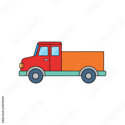 Truck Transport Color Vector Side View Design