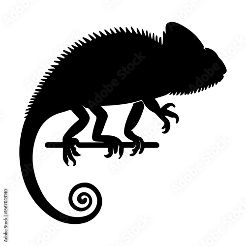 Chameleon Silhouette Vector – Exotic Lizard Sitting on Branch