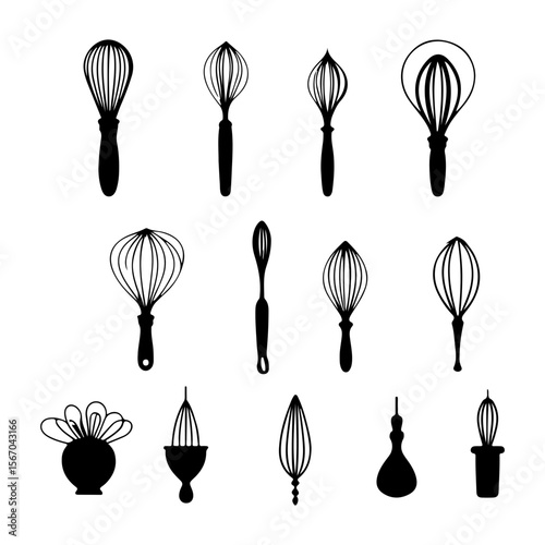 Kitchen Whisk Silhouette Vector Set – Cooking Utensils Collection