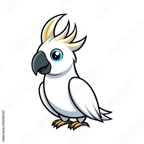 Tropical White Cockatoo Vector Bird Drawing