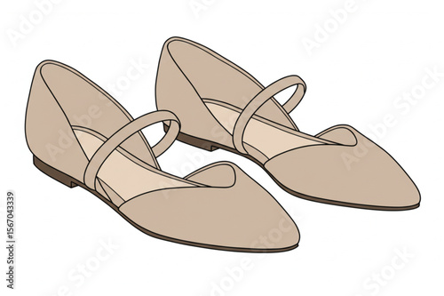 Elegant graphic of two flat Mary Jane shoes, perfect for fashion blogs, shoe stores, and footwear design projects.