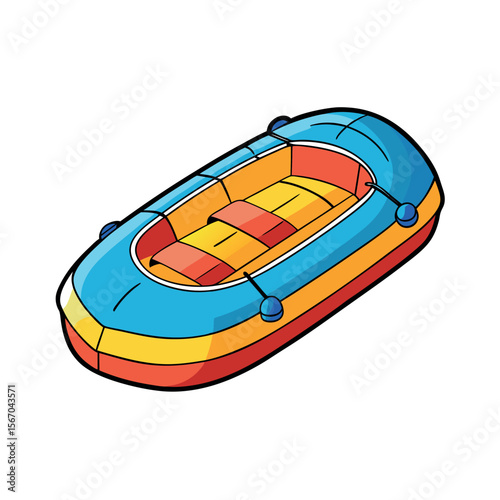 Whitewater Raft Vector Color Illustration